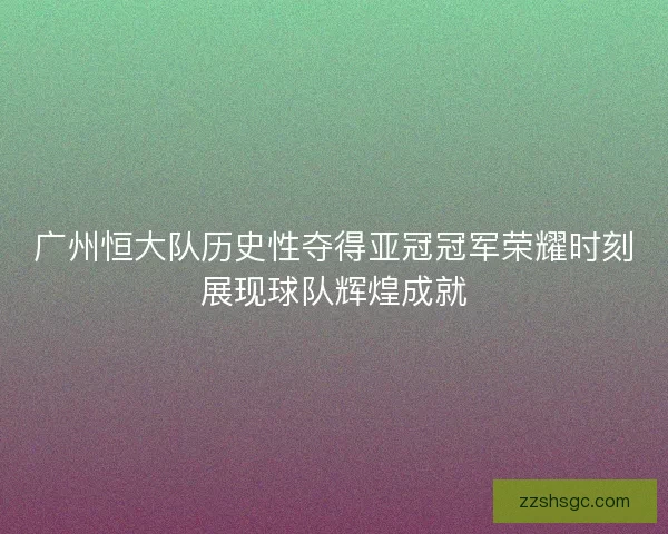 广州恒大队历史性夺得亚冠冠军荣耀时刻展现球队辉煌成就
